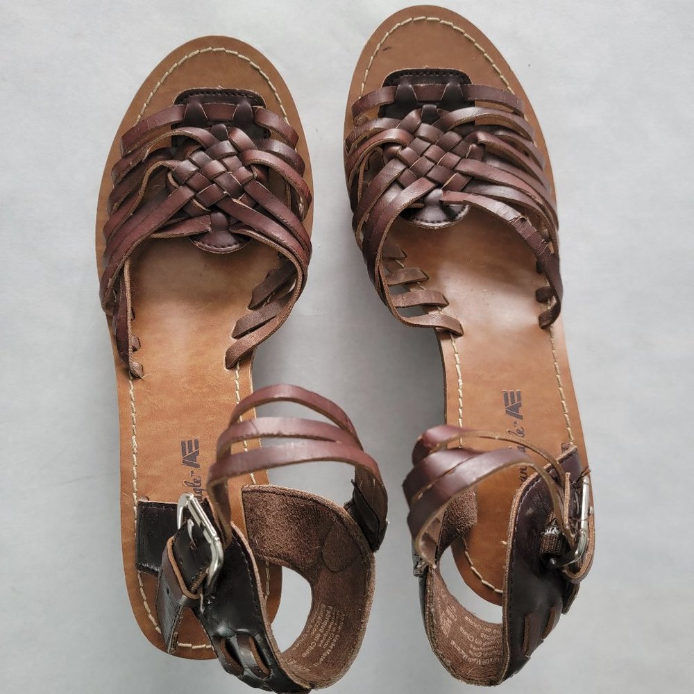 American Eagle Brown Wedge Buckle Sandals Women's 7